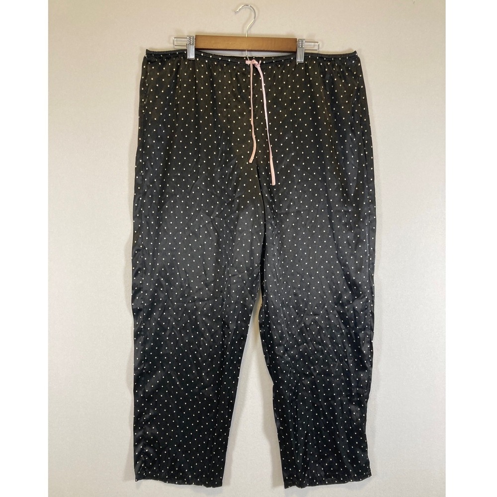 Coquette Pink K Women XL Black Polka Dot Satin Pajama Pants Sleepwear Loungewear